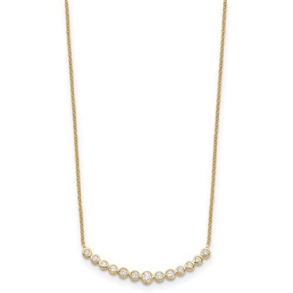 14K Yellow Gold Necklace with 1/2 Carat Lab Grown Diamond in Curved Bar Design - Picture 3 of 16